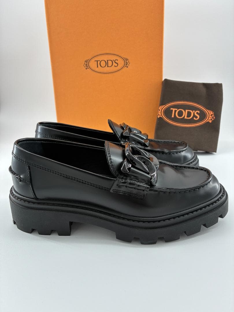 トッズ 厚底 レザー ローファー 黒 35.5 約22.5cm イタリア製鑑定済