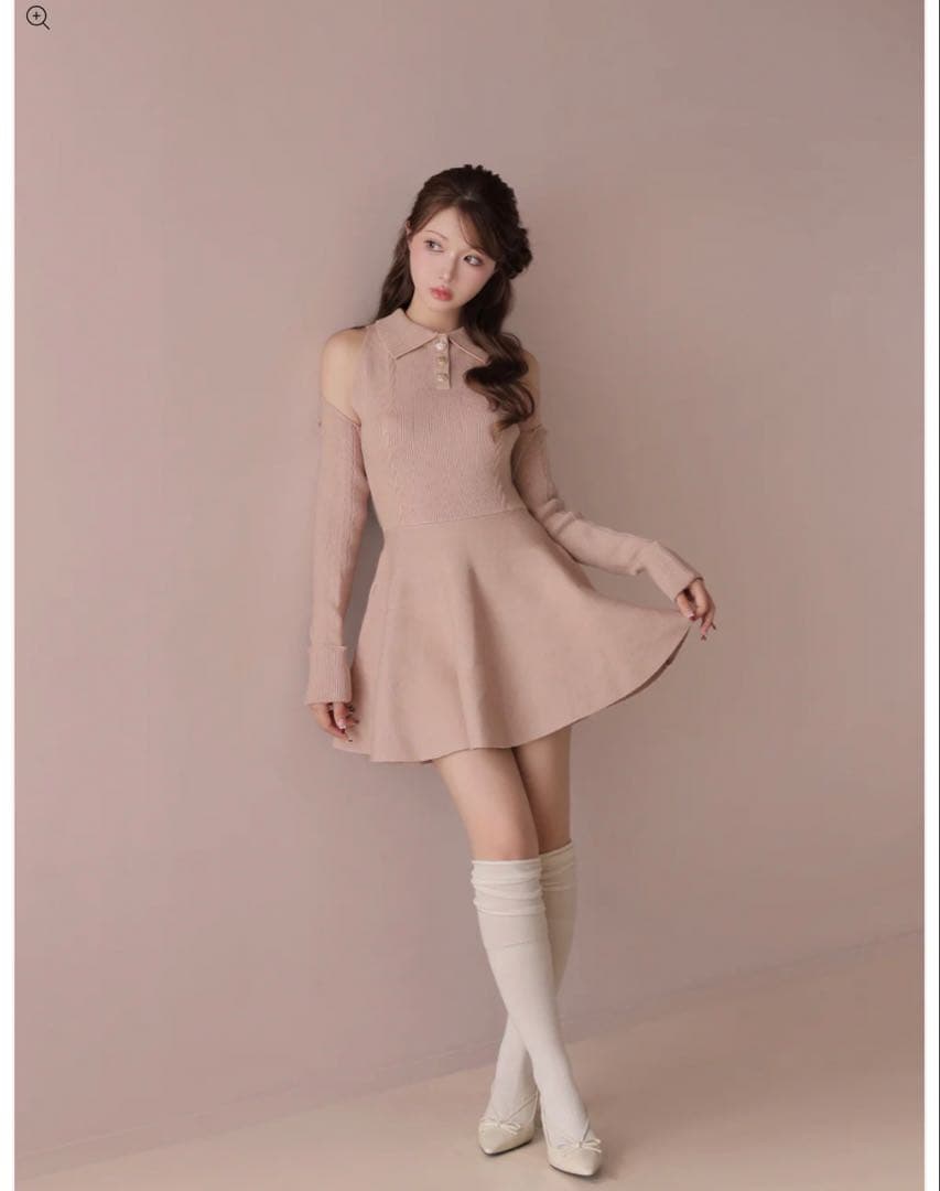 m me eme ポロカラーケーブルニットアンサンブルワンピース エムミーエメ