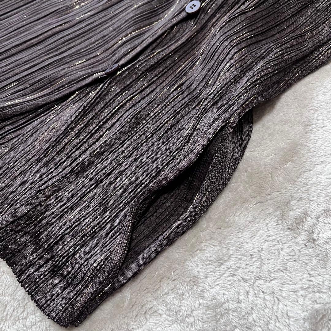 美品　イッセイミヤケ　ボリューム襟　ラメ　カーディガン　ジャケット　両ポケット付