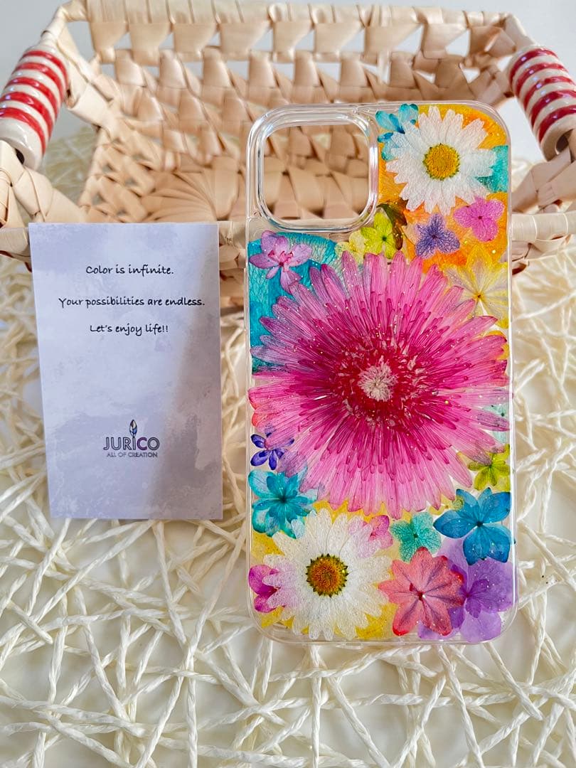 フルオーダーメイドのハンドメイド押し花スマホケース　全機種対応