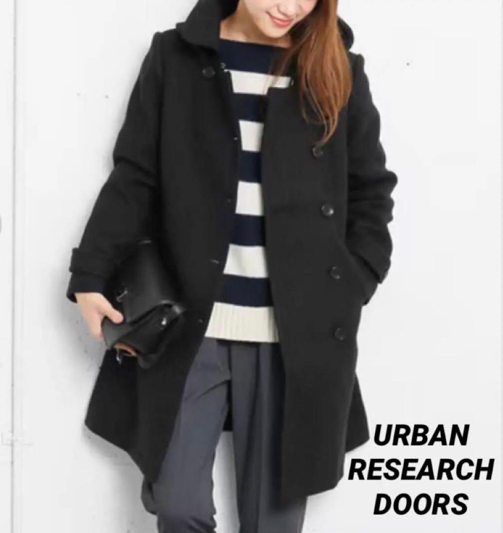 アーバンリサーチドアーズ 38 ショールカラー2WAYロングコート 黒 DMW