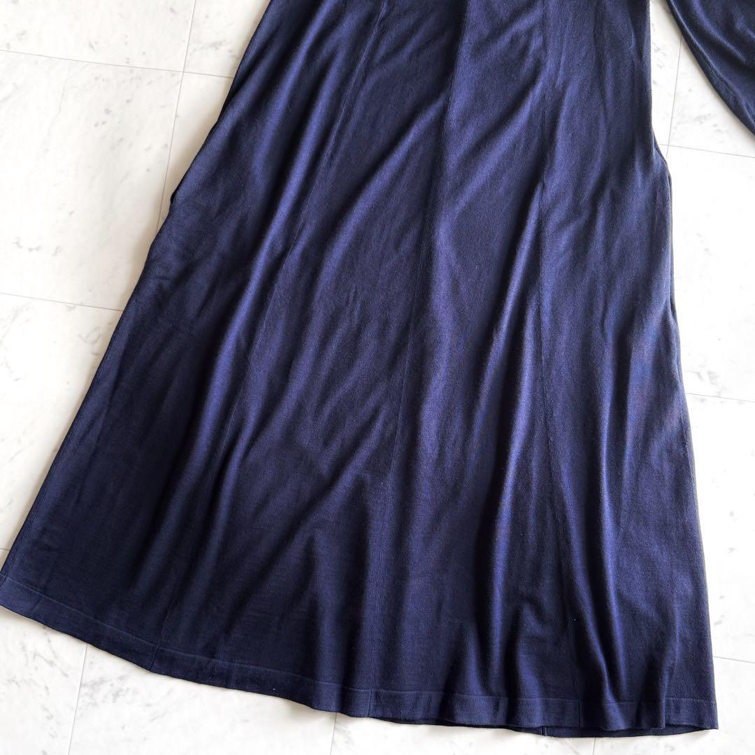 美品 ドゥロワー ウールシルク ニット ロング丈 ワンピース◆ネイビー