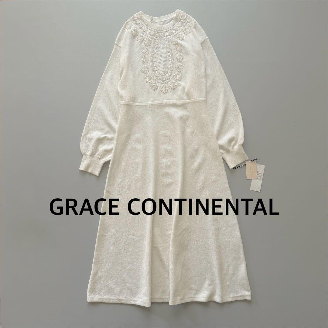 2024 グレースコンチネンタル　エスニック刺繍ニットワンピース