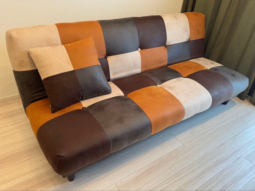 ✨早い者勝ち最終SALE✨ ソファーベッド レザーファブリック パッチワーク