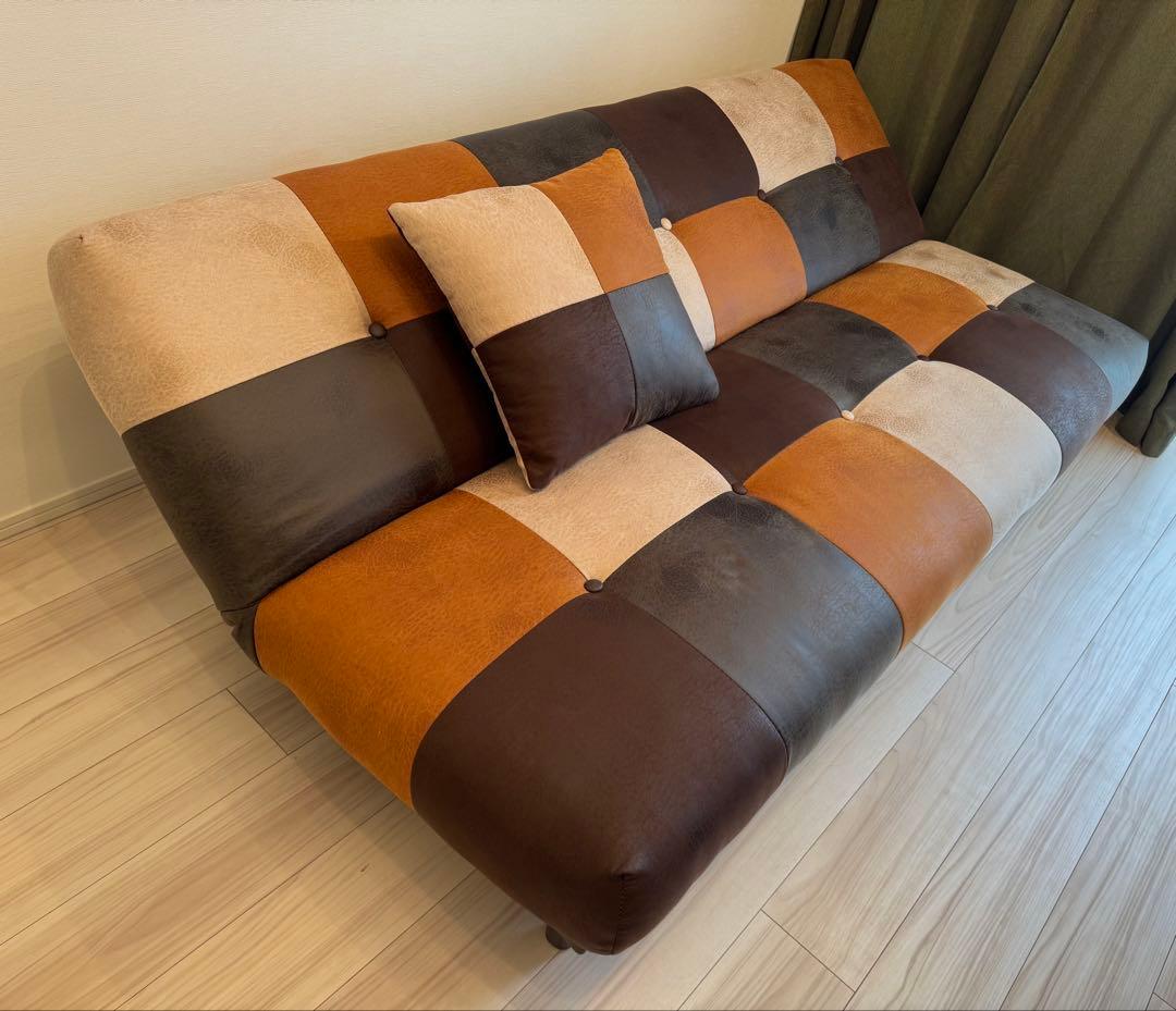✨早い者勝ち最終SALE✨ ソファーベッド レザーファブリック パッチワーク