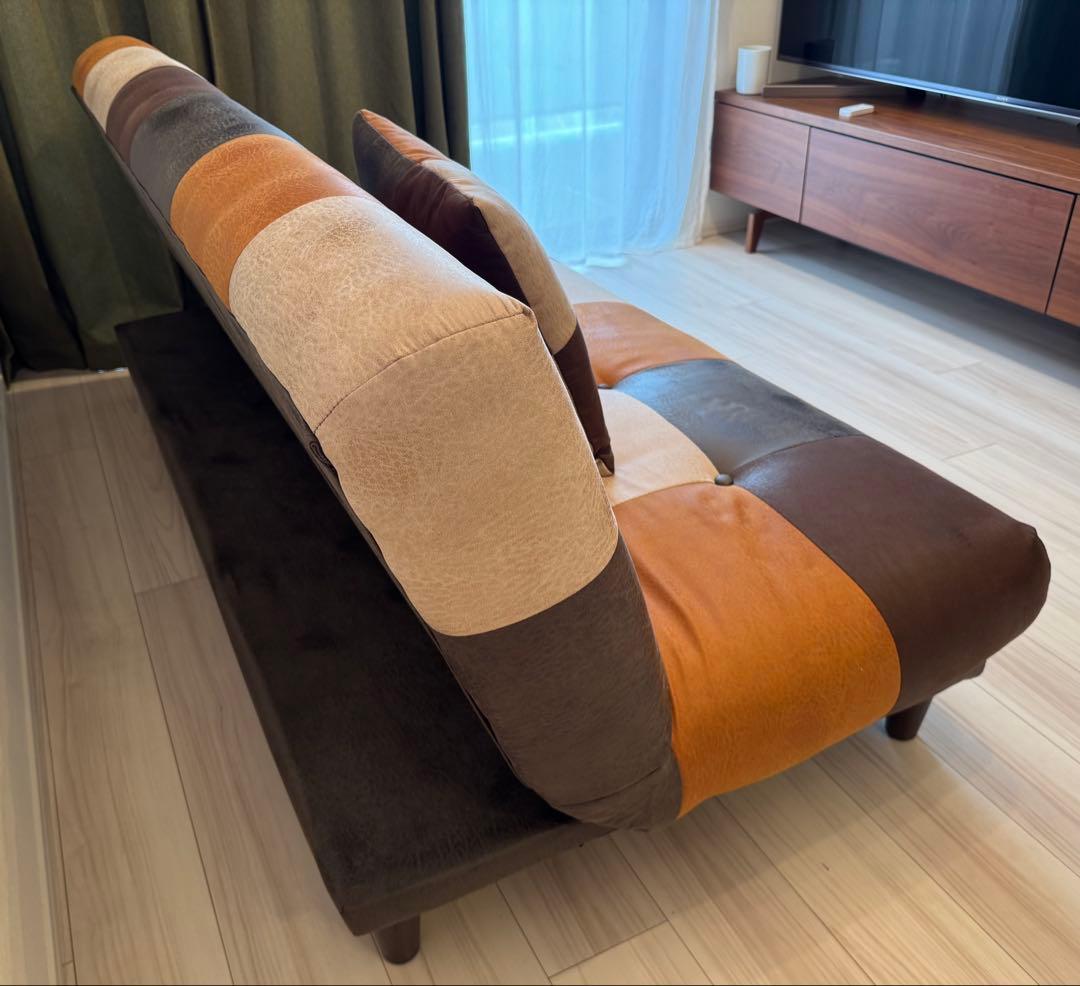 ✨早い者勝ち最終SALE✨ ソファーベッド レザーファブリック パッチワーク