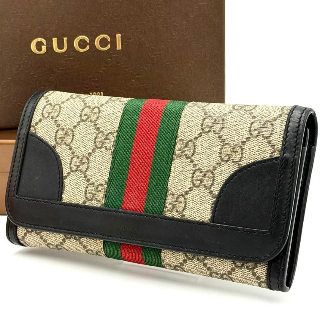 GUCCI グッチ シェリーライン GG 長財布 PVC レザー ブラック
