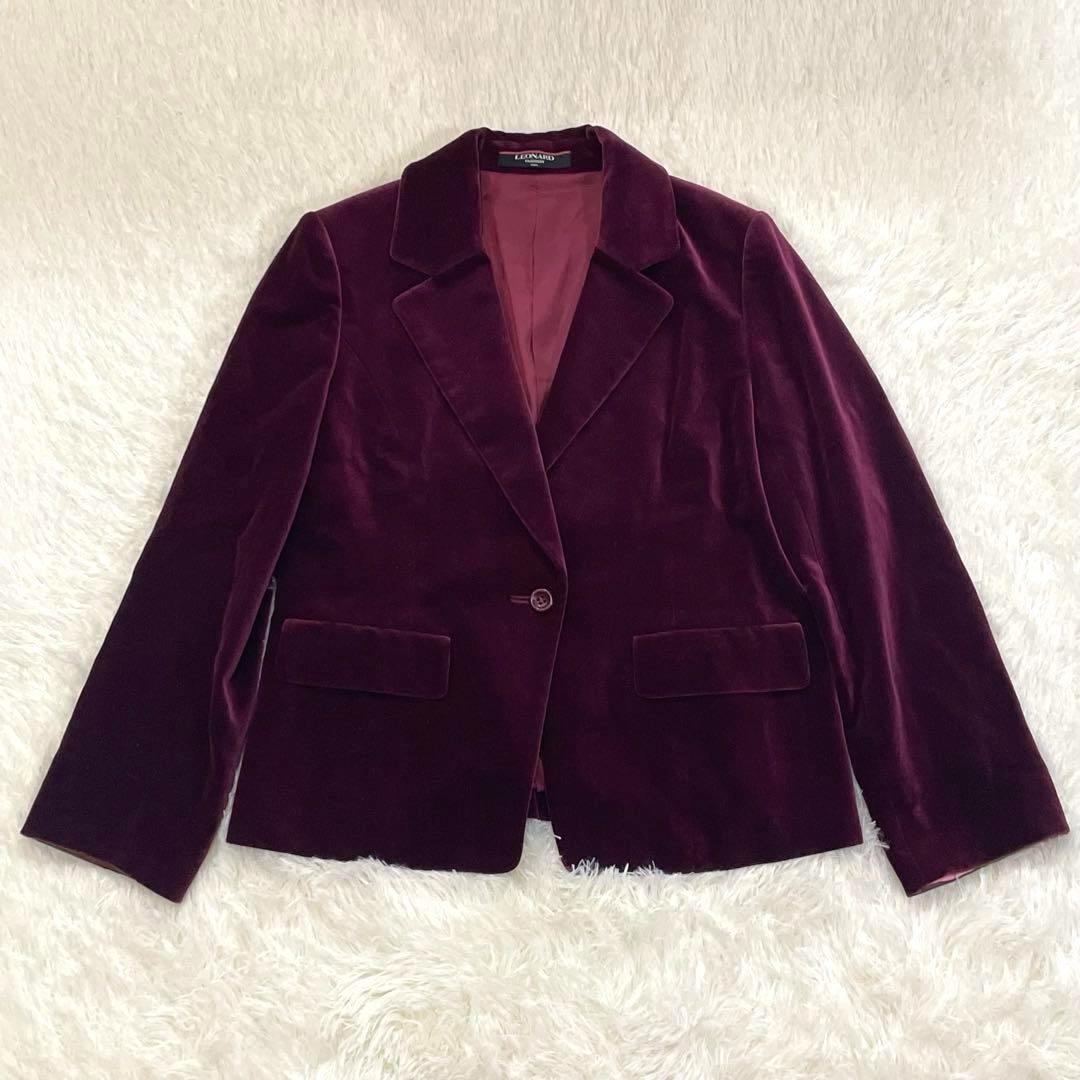 973 LEONARD テーラードジャケット ワインレッド 綿 絹 XL