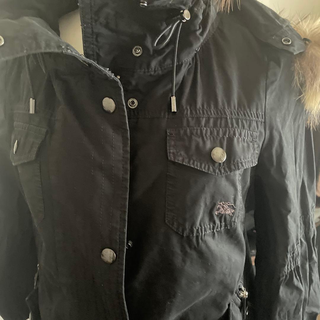 リアルファー付き＊モッズコート黒＊36＊バーバリーブルーレーベル