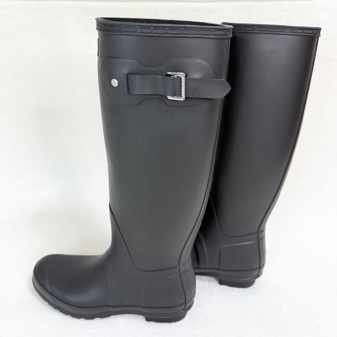【ほぼ未使用】HUNTER レインブーツ ラバー 黒 UK7 ロング ベルト