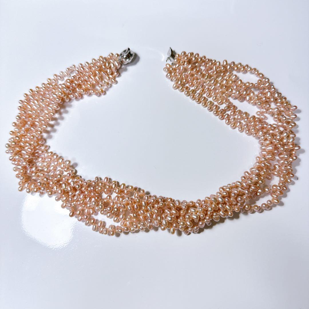 華やか 本真珠 パール 多連 ネックレス SILVER刻印 ピンク