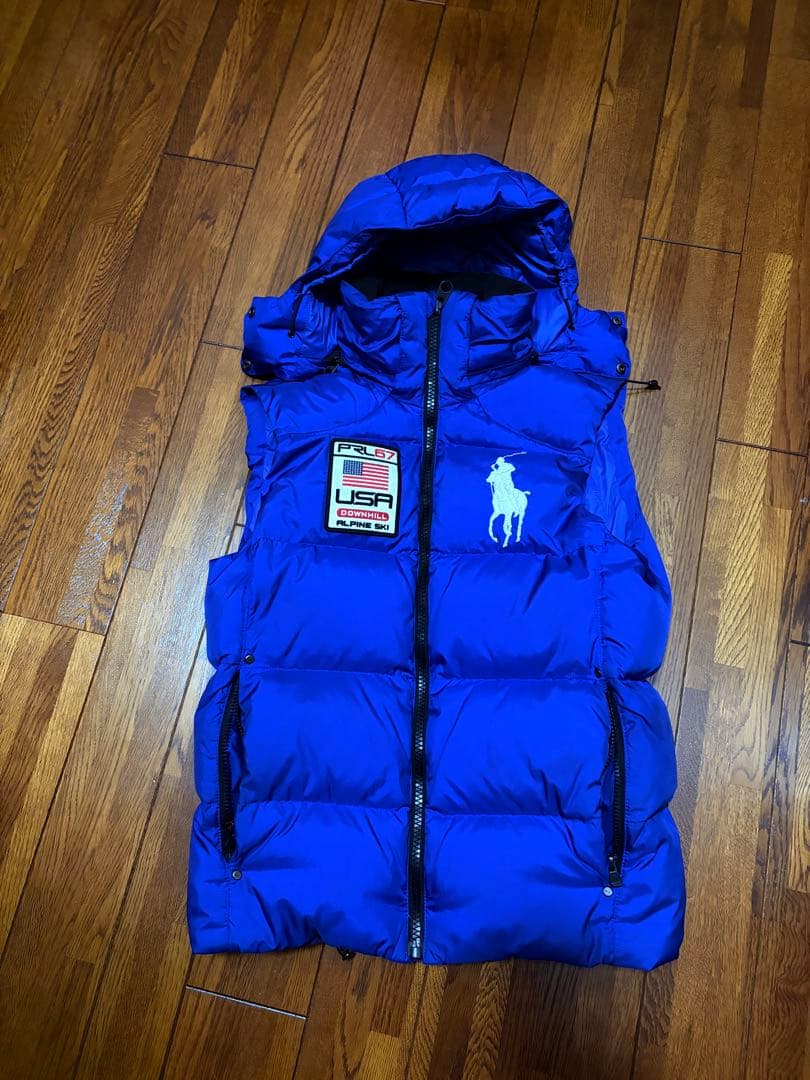 ポロ ラルフローレン ダウンベスト ブルー ビックポニー