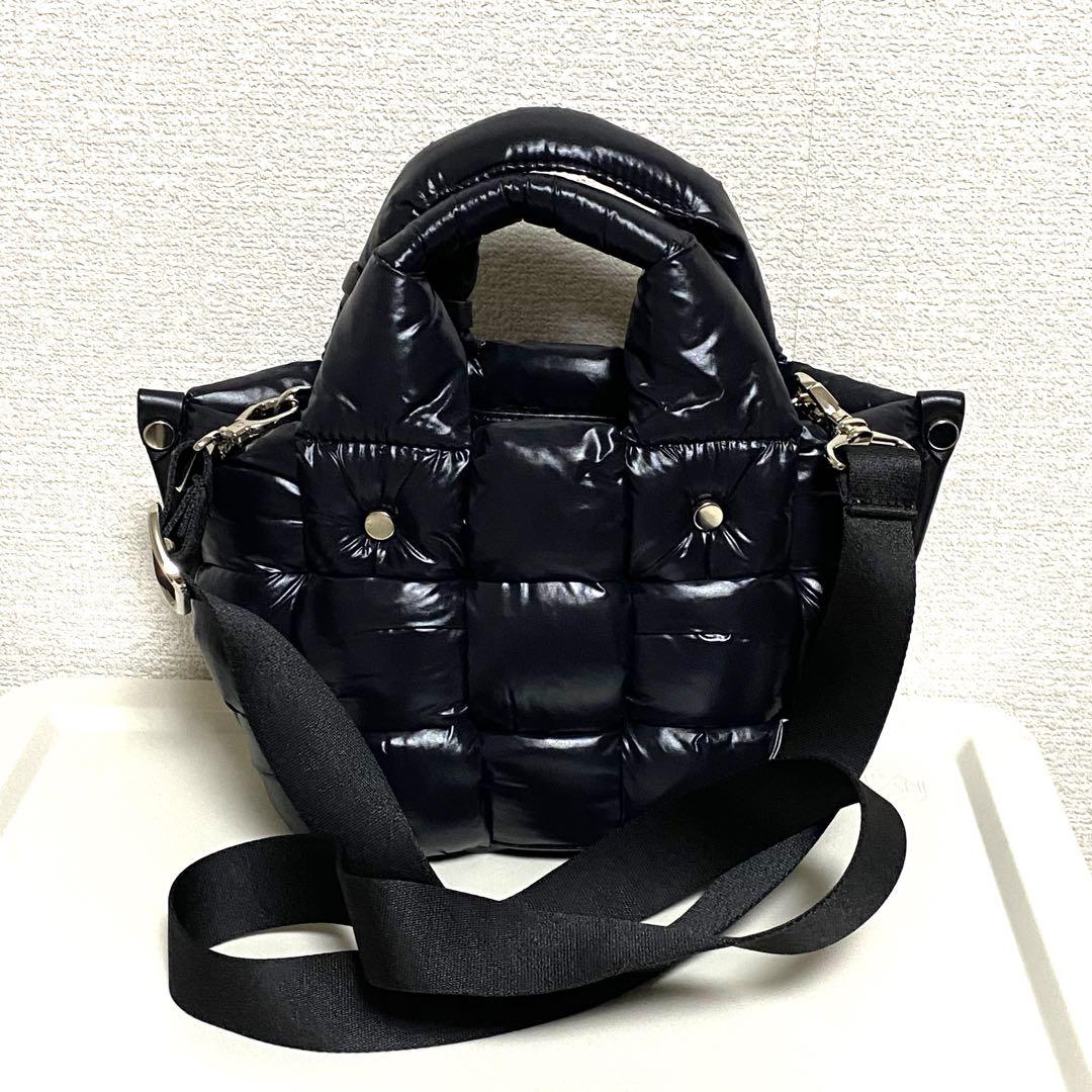 【美品】 かねまつ ミニショルダーバッグ 2way ブラックナイロン イタリア製