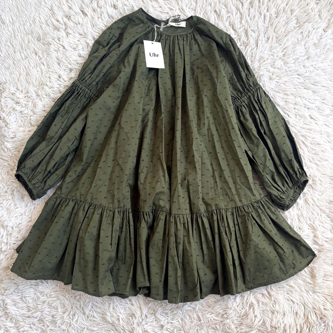未使用タグ付 Uhr ドットボリュームチュニック オリーブ