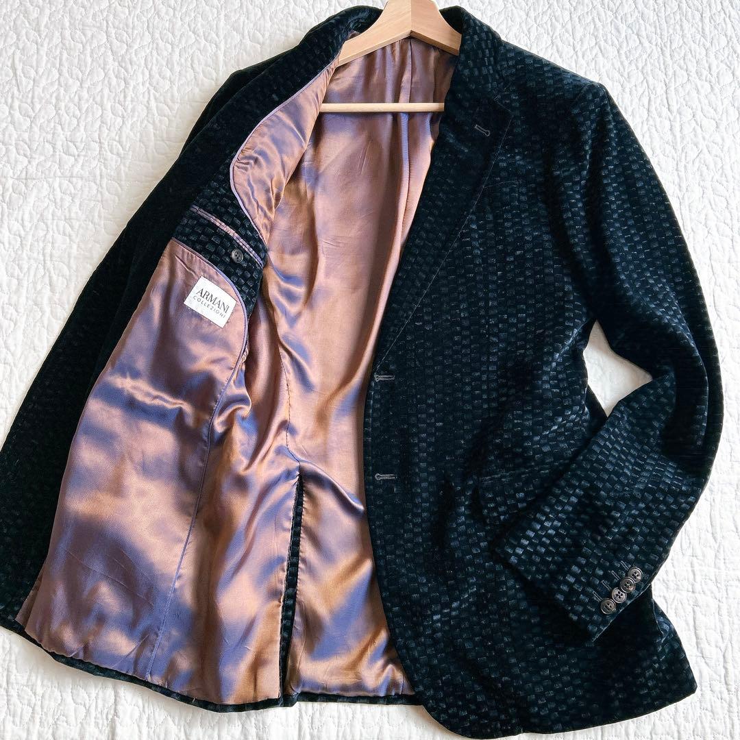 希少✨ アルマーニ テーラードジャケット ベロア ベルベット 格子柄 46