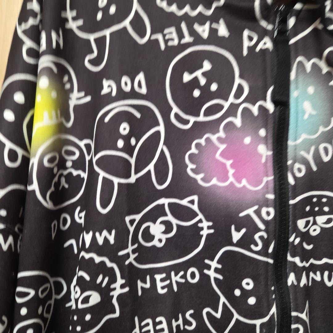 mof manul モフマヌル 総柄 デザインパーカー ブラック