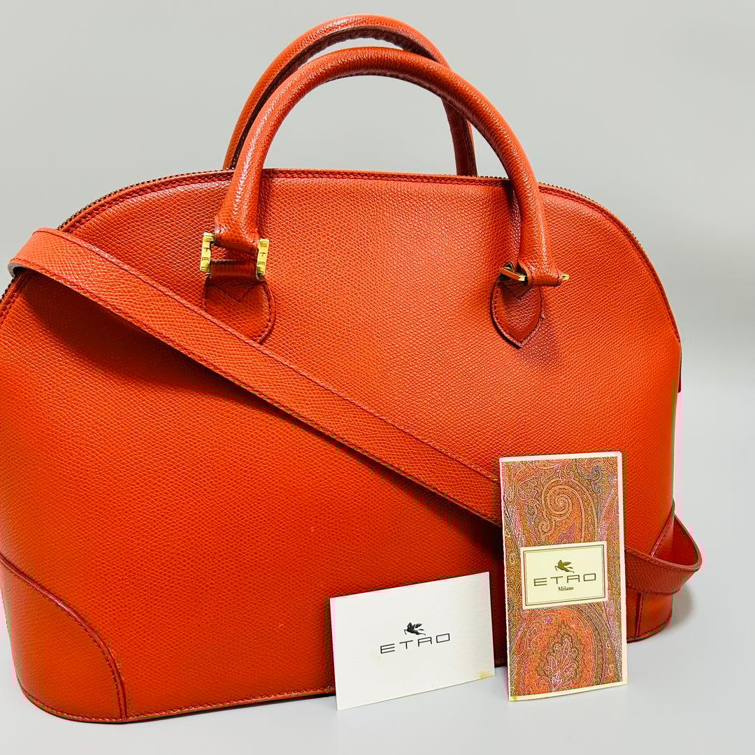 ETRO エトロ レザー ハンドバッグ ショルダーバッグ　2way オレンジ系
