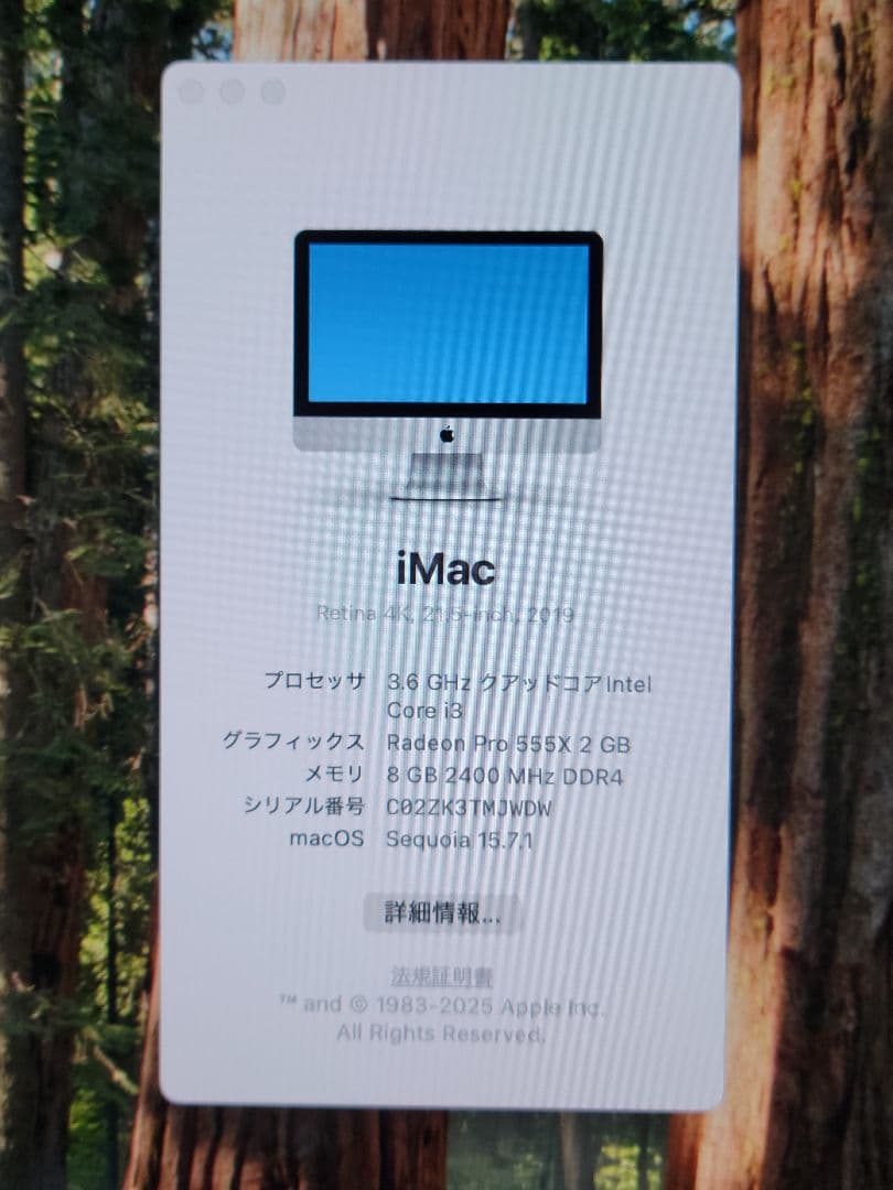 美品　iMac Retina 4K 2019 i3/8G/1TB