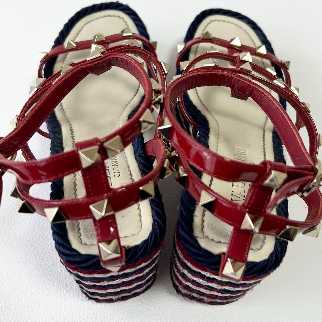 高級＊ヴァレンティノ ロックスタッズ カーフスキン ストラップウェッジサンダル
