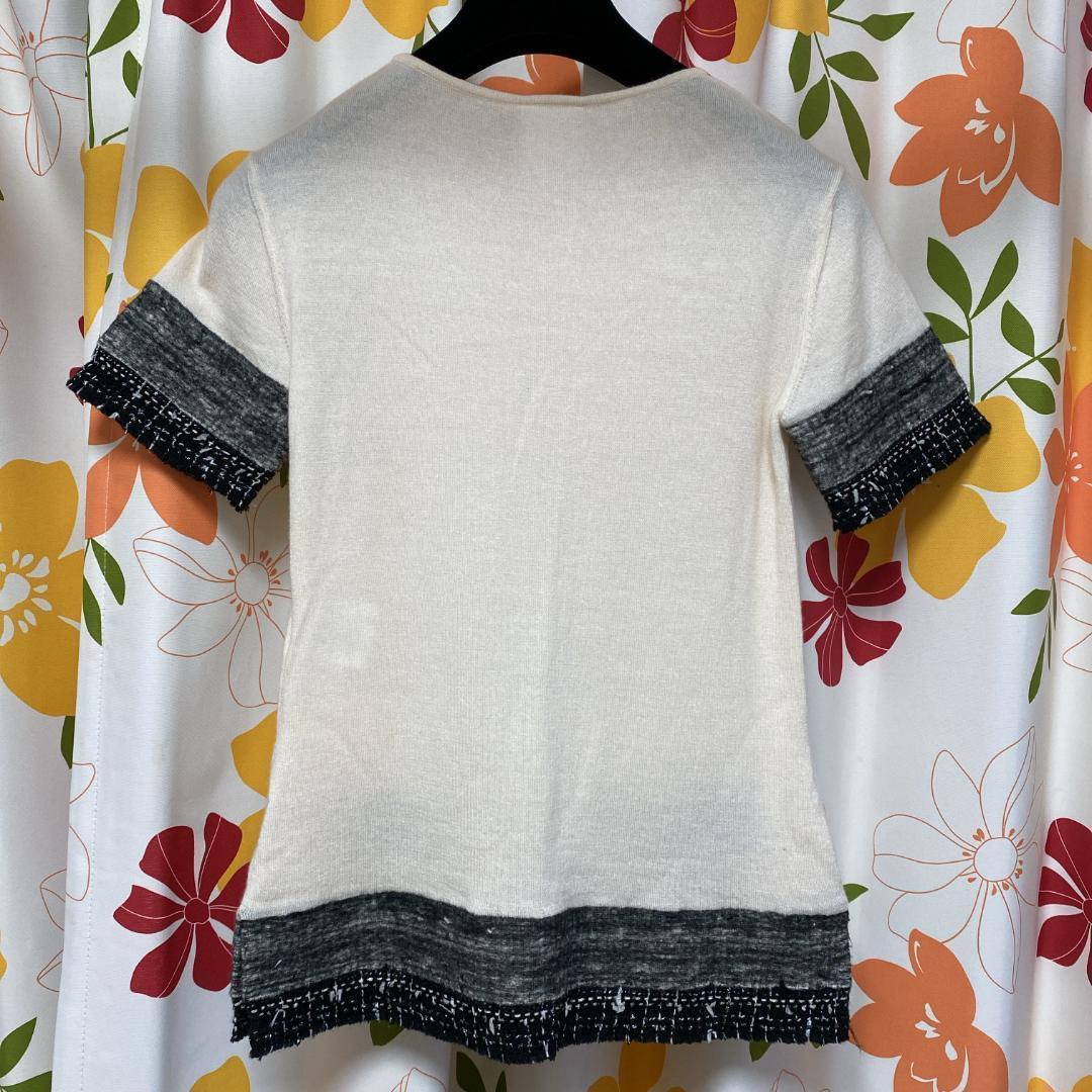 CHANEL 薄手ツイード切替 カシミヤニット カットソー 38