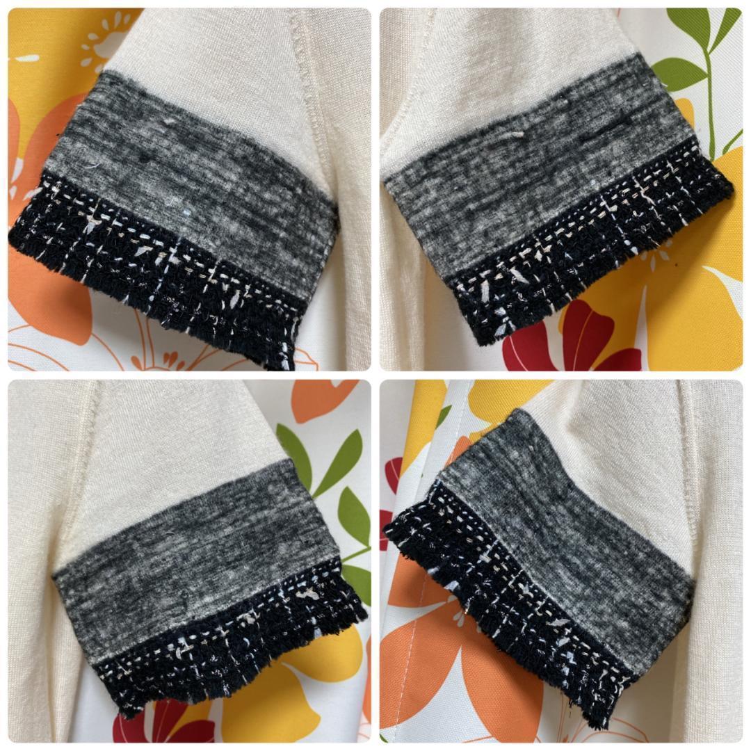CHANEL 薄手ツイード切替 カシミヤニット カットソー 38