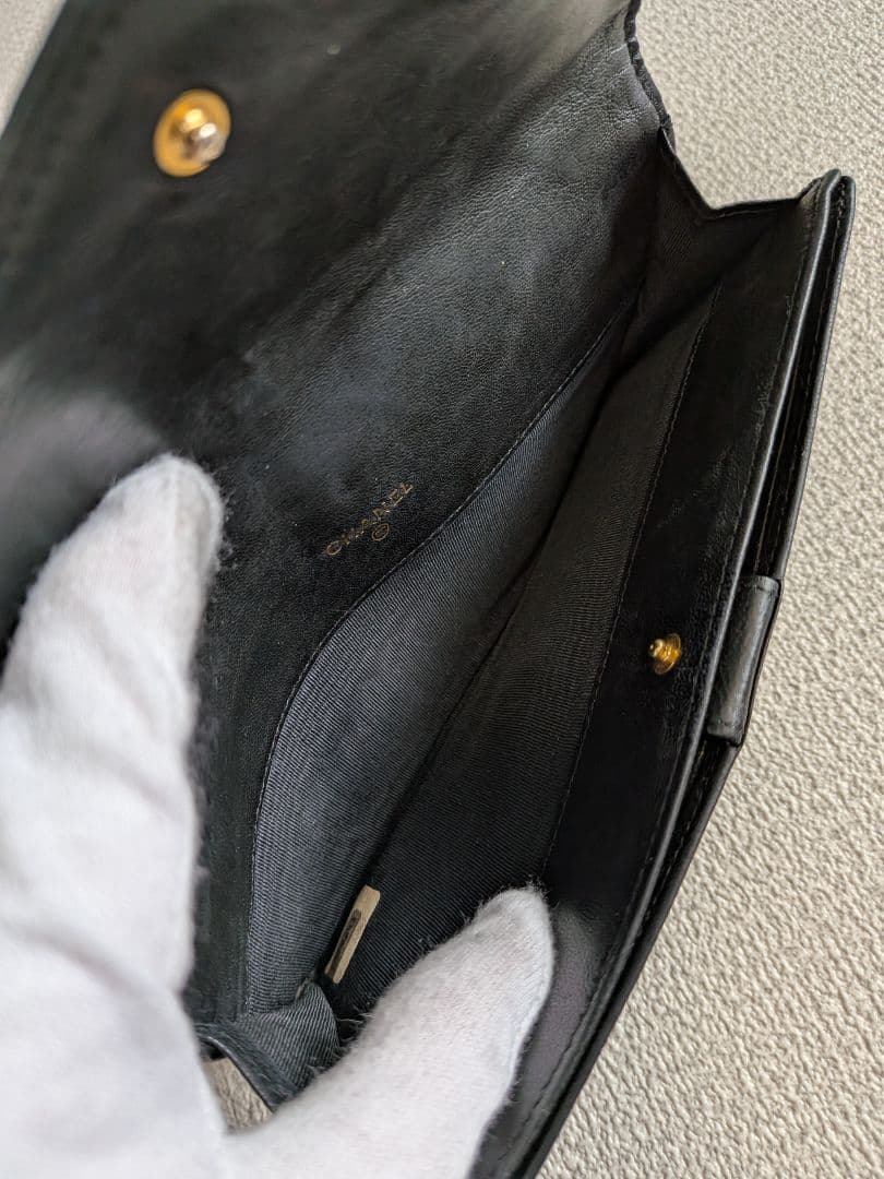 シャネル　ビコローレ　長財布　黒　ラムスキン　チェーン　ショルダー　ポーチ