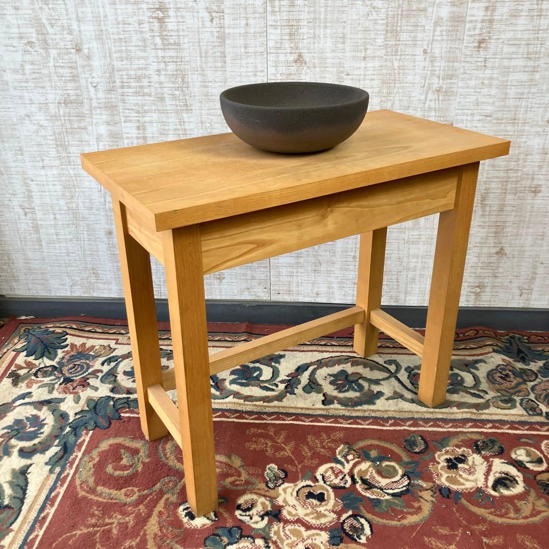 モダンレトロ 無垢材 陶器製 洗面台 流し台 カウンターテーブル 古道具 古家具