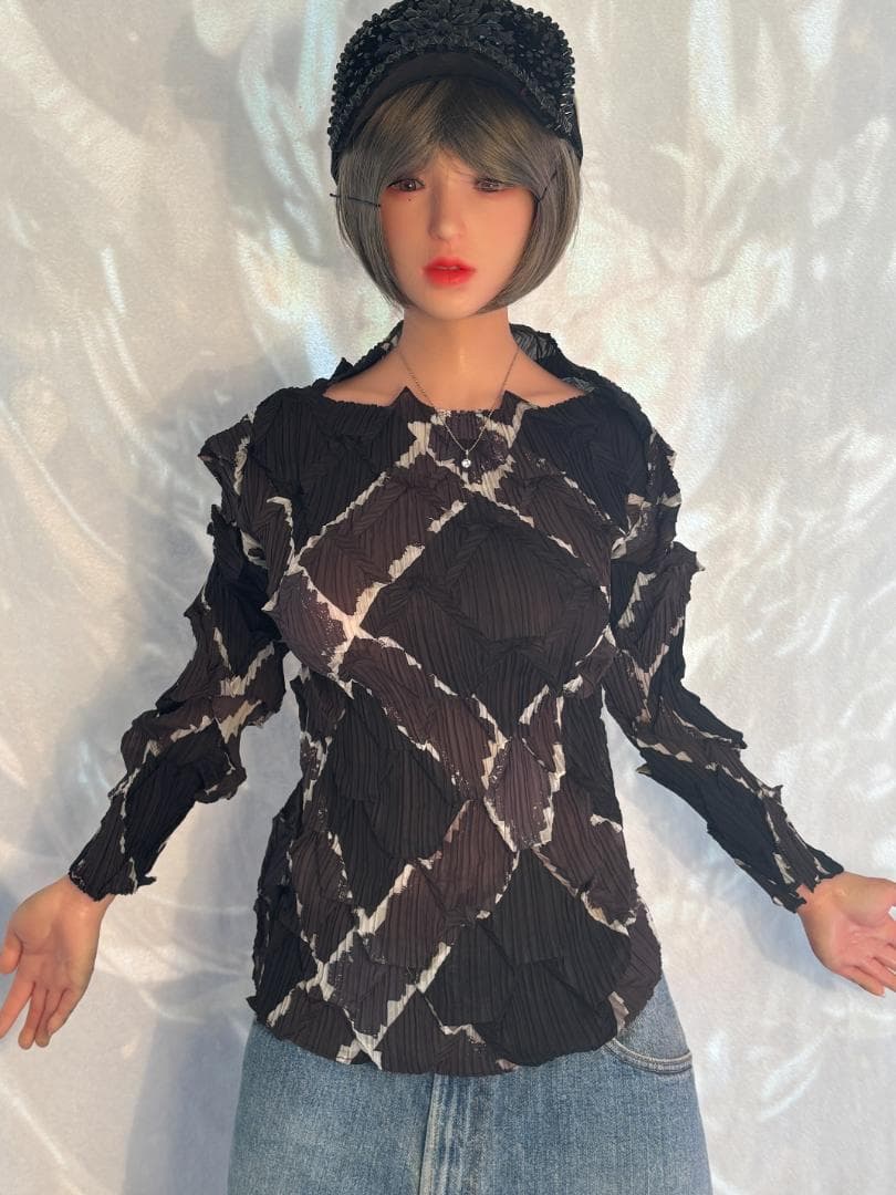 ISSEY MIYAKE ライン柄 変形 立体プリーツ M