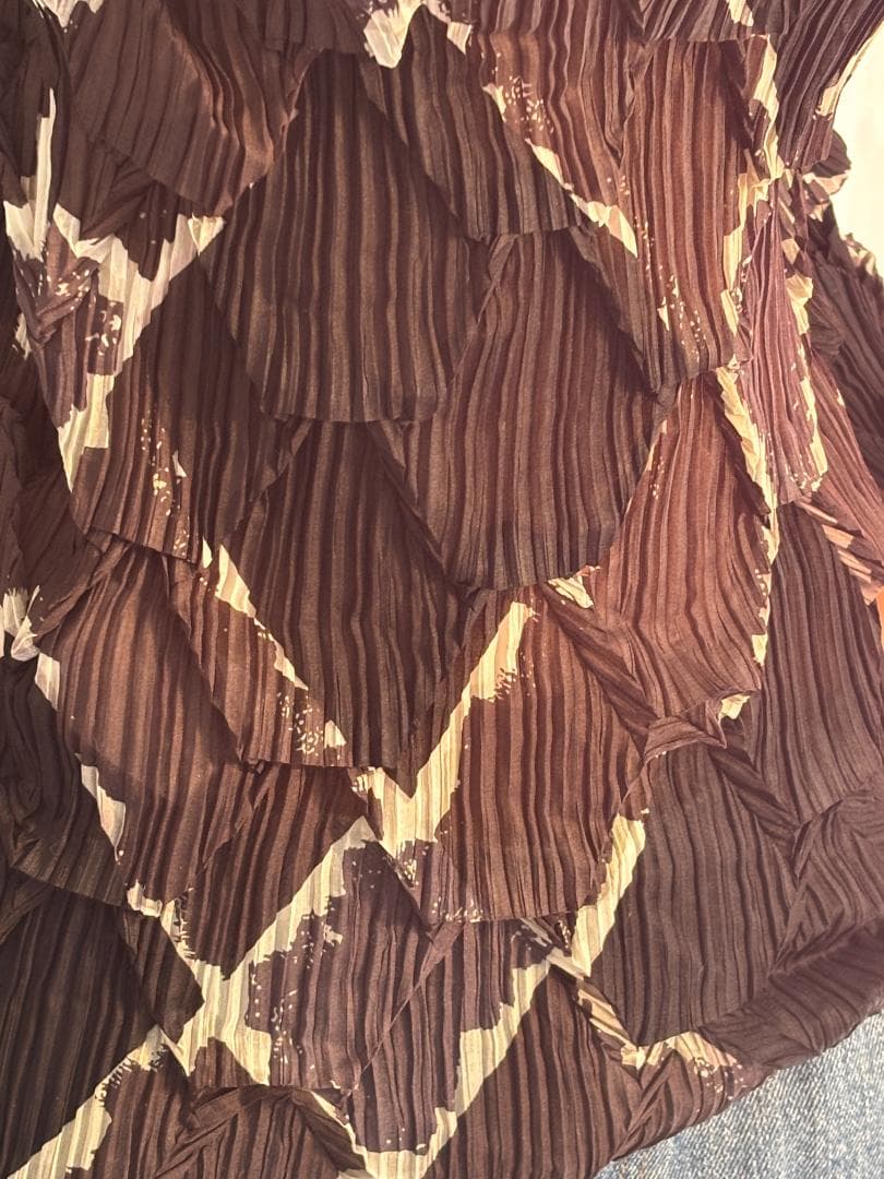 ISSEY MIYAKE ライン柄 変形 立体プリーツ M