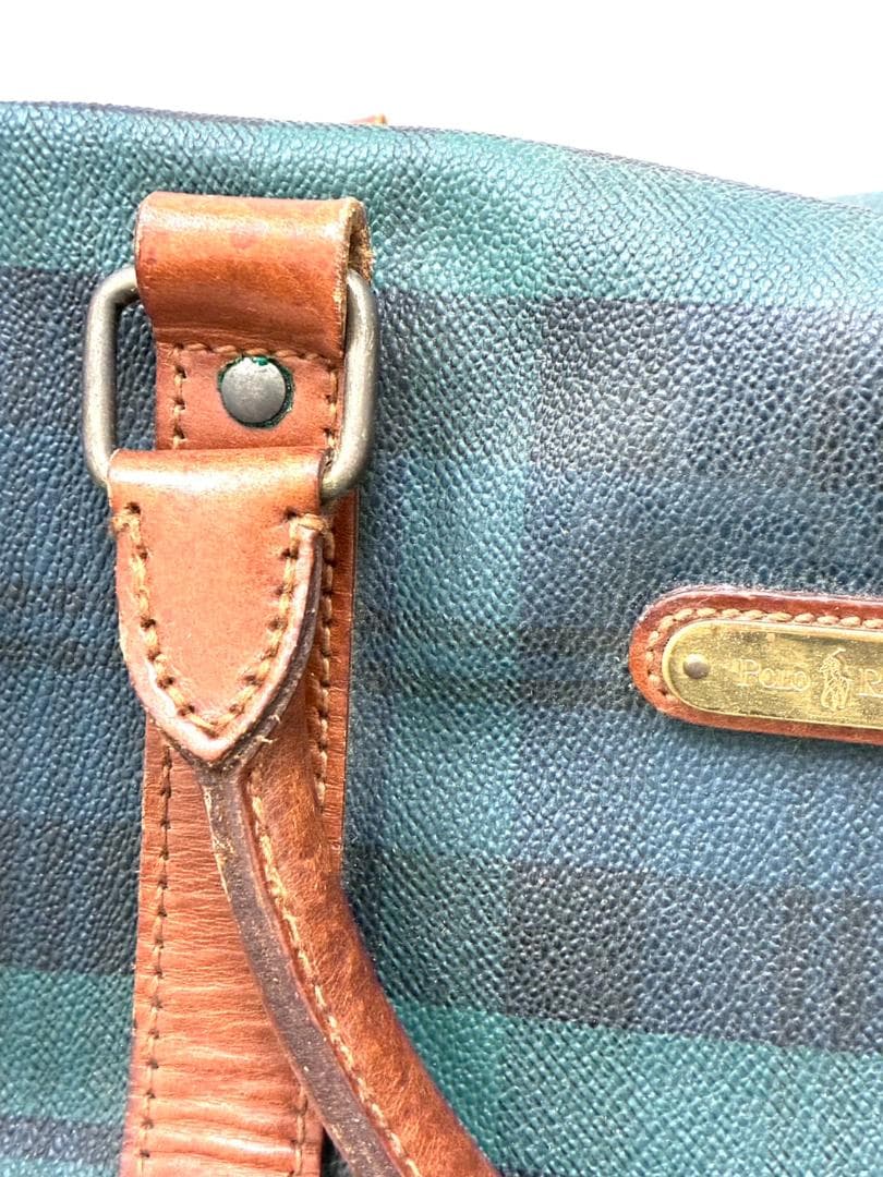 25S12-236 ポロラルフローレン ボストンバッグ グリーン系 チェック柄