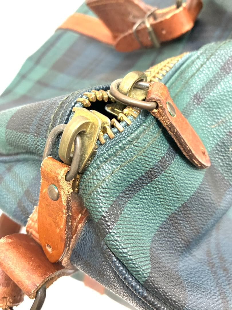 25S12-236 ポロラルフローレン ボストンバッグ グリーン系 チェック柄