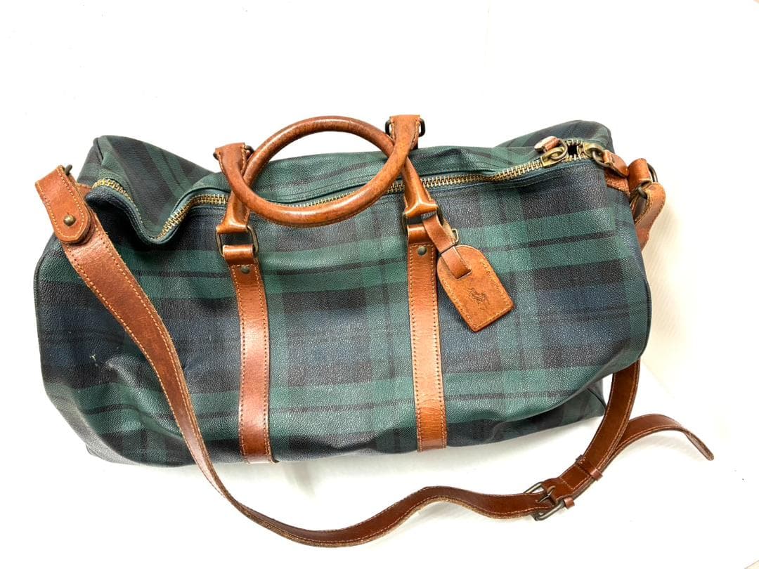 25S12-236 ポロラルフローレン ボストンバッグ グリーン系 チェック柄