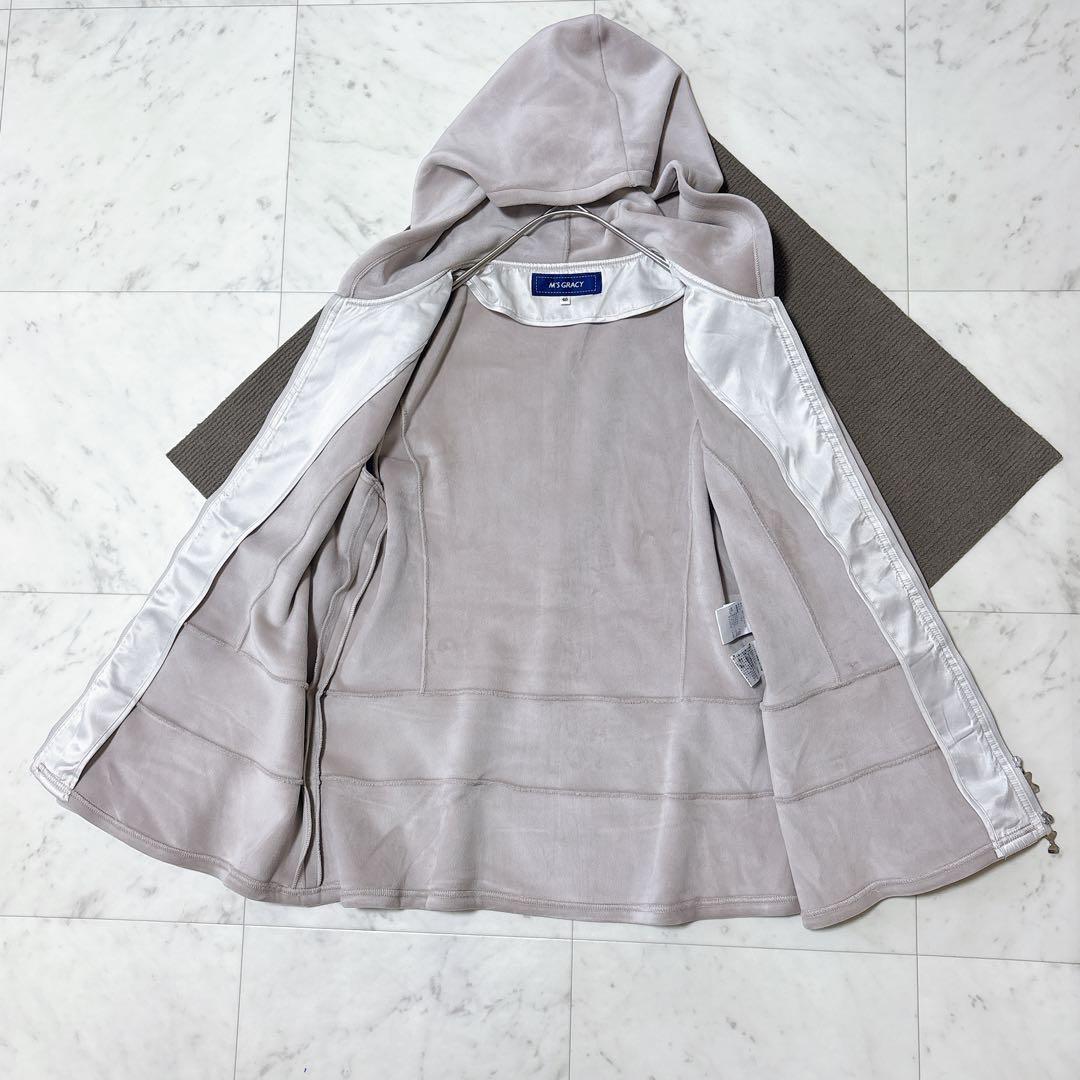 美品 24AW エムズグレイシー ベロア調パーカー ペプラム フレア リボン