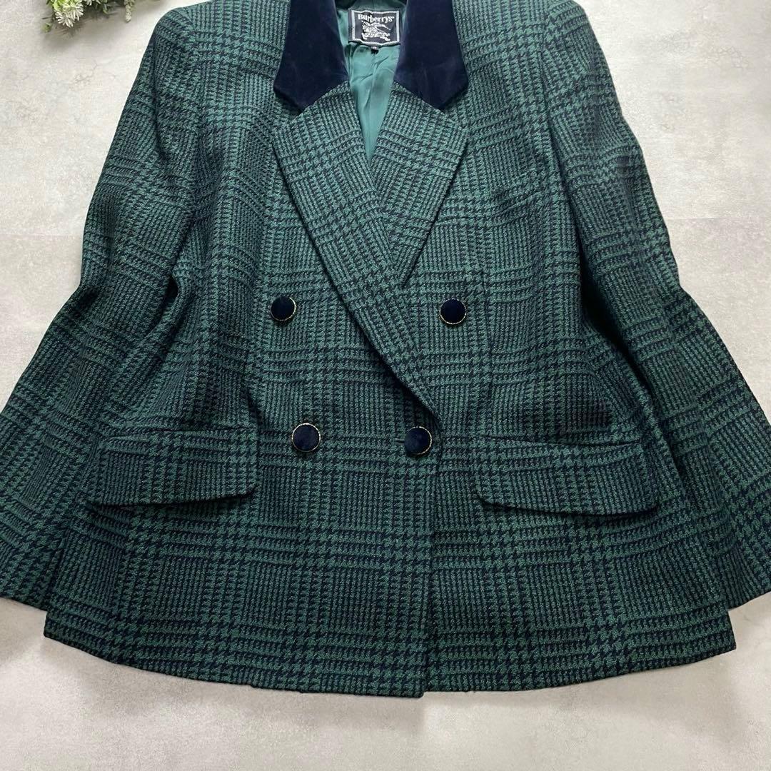 大きいサイズ✨バーバリー ダブルジャケット レディース 17号 チェック 緑 金
