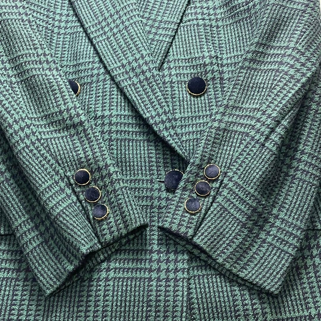 大きいサイズ✨バーバリー ダブルジャケット レディース 17号 チェック 緑 金