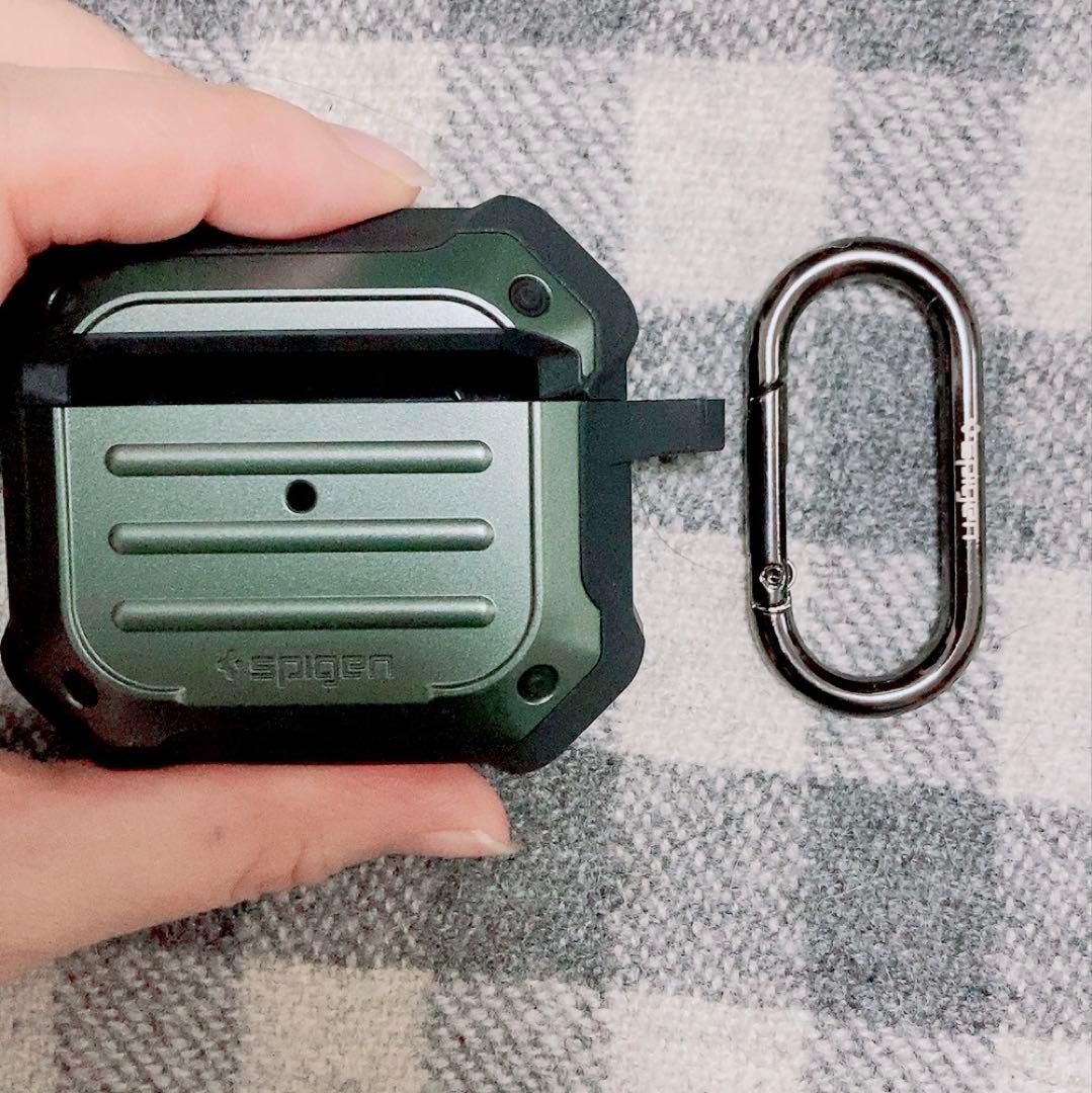 Airpods 3ケース ワイヤレス充電 対応 カラビナ付　ミリタリー・グリーン