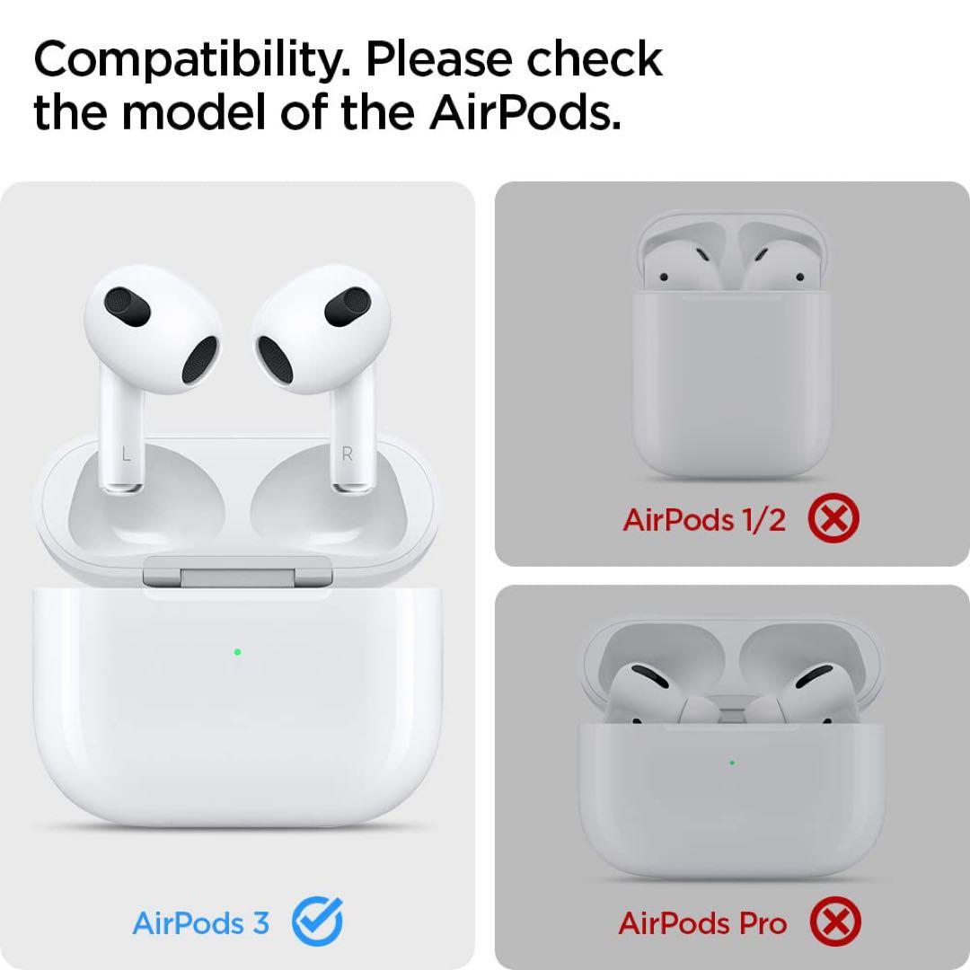 Airpods 3ケース ワイヤレス充電 対応 カラビナ付　ミリタリー・グリーン