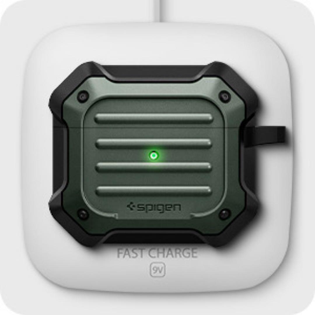 Airpods 3ケース ワイヤレス充電 対応 カラビナ付　ミリタリー・グリーン