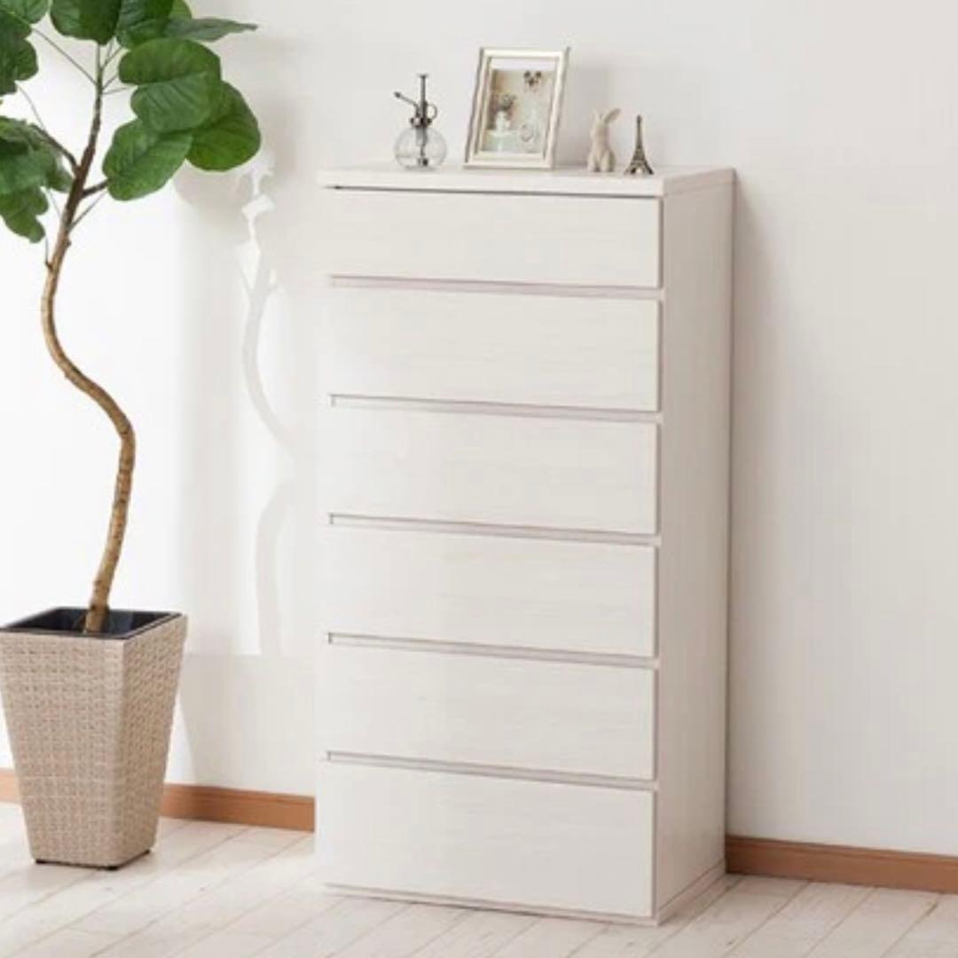 【ニトリ】ハイチェスト エレアK 6段 ホワイトウォッシュ 幅60