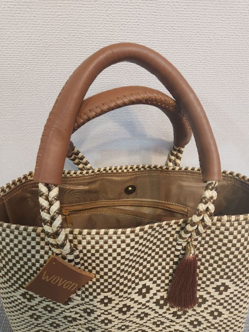 そ*た様 WOVEN かごバッグ メルカドバッグ ベージュ ファー付き