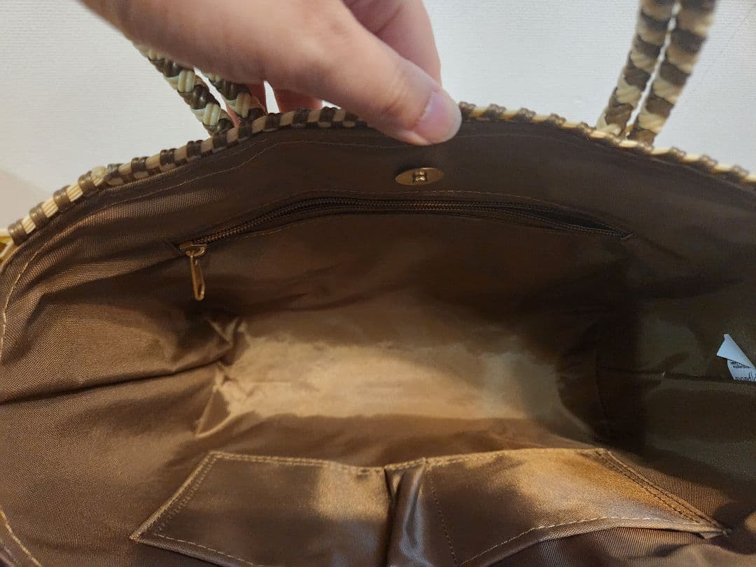 そ*た様 WOVEN かごバッグ メルカドバッグ ベージュ ファー付き