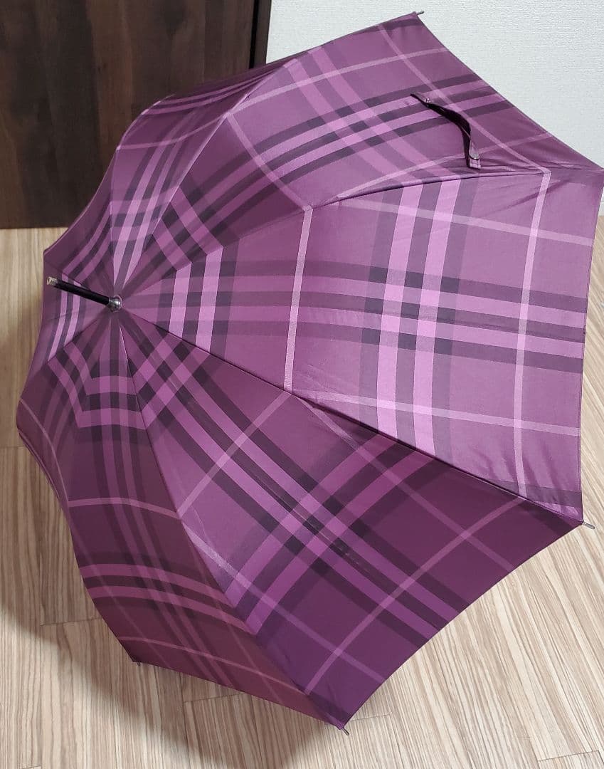BURBERRY 紫 チェック柄ハンドルレザータイプ 長傘