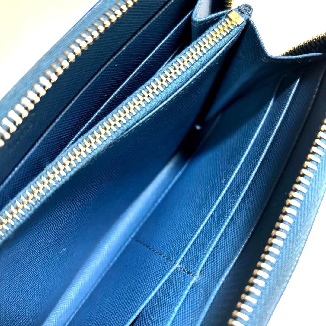 ✨美品✨PRADA プラダ◆ブルー◆フルレザー◆長財布◆ゴールドロゴ