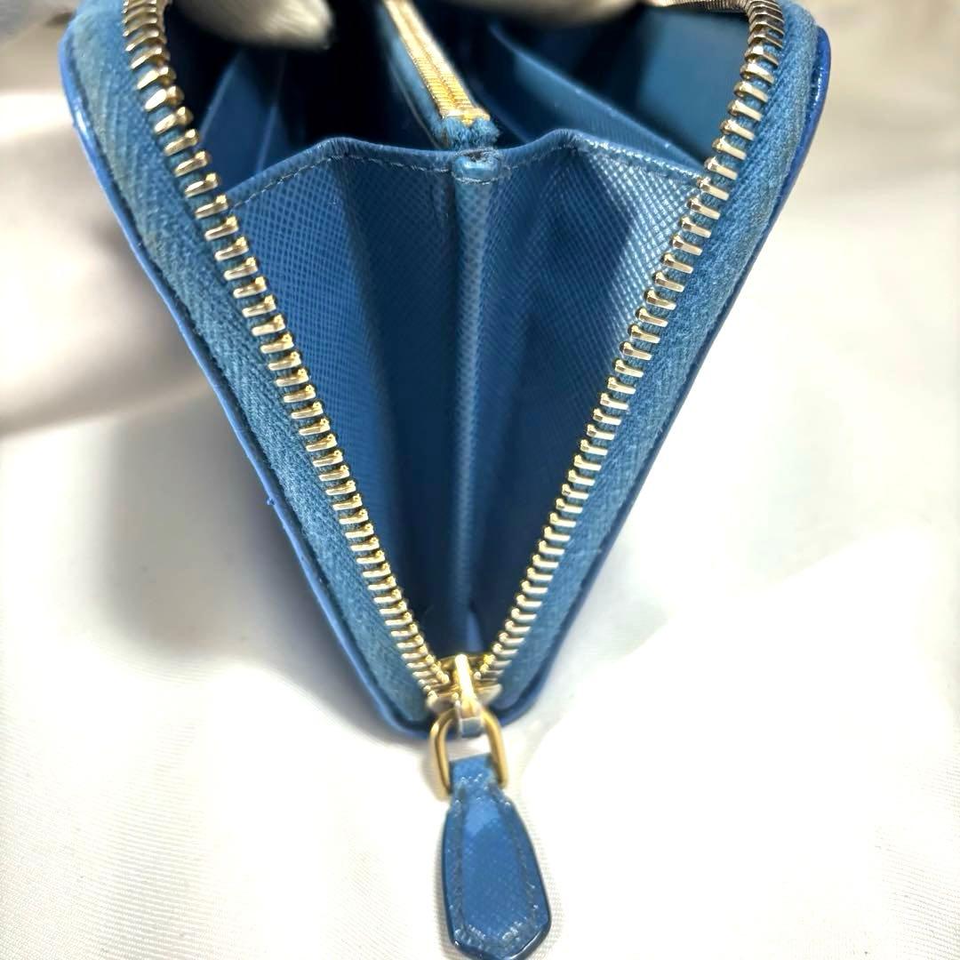 ✨美品✨PRADA プラダ◆ブルー◆フルレザー◆長財布◆ゴールドロゴ