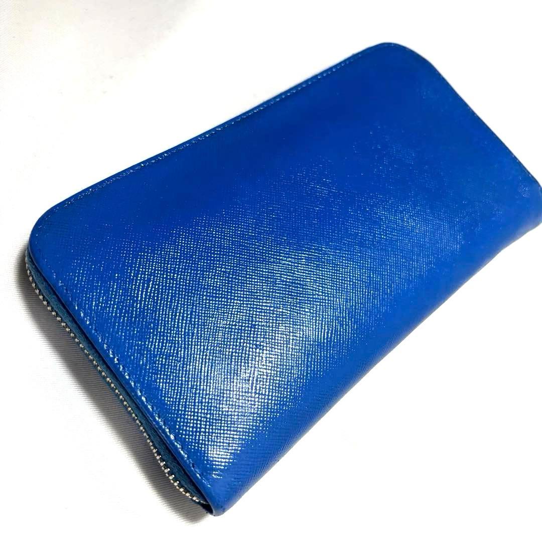 ✨美品✨PRADA プラダ◆ブルー◆フルレザー◆長財布◆ゴールドロゴ