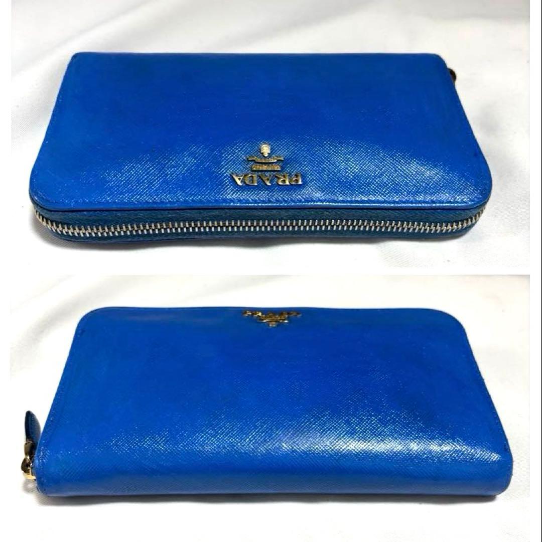 ✨美品✨PRADA プラダ◆ブルー◆フルレザー◆長財布◆ゴールドロゴ