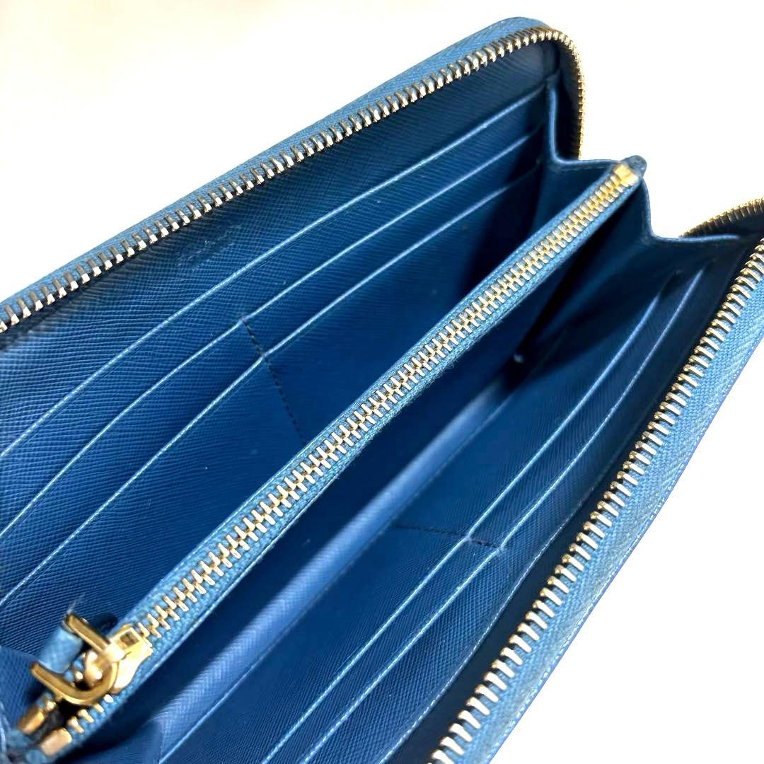✨美品✨PRADA プラダ◆ブルー◆フルレザー◆長財布◆ゴールドロゴ