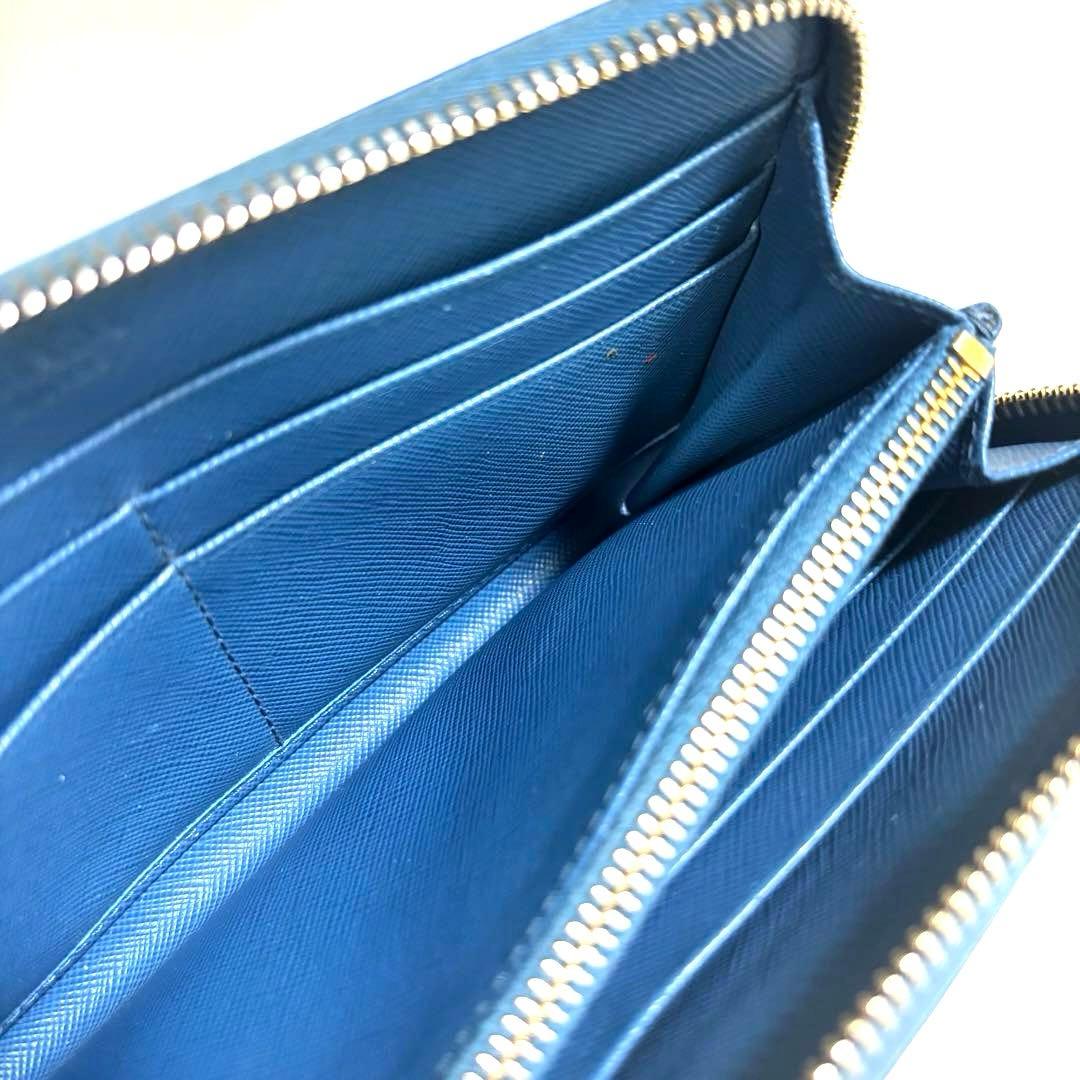 ✨美品✨PRADA プラダ◆ブルー◆フルレザー◆長財布◆ゴールドロゴ