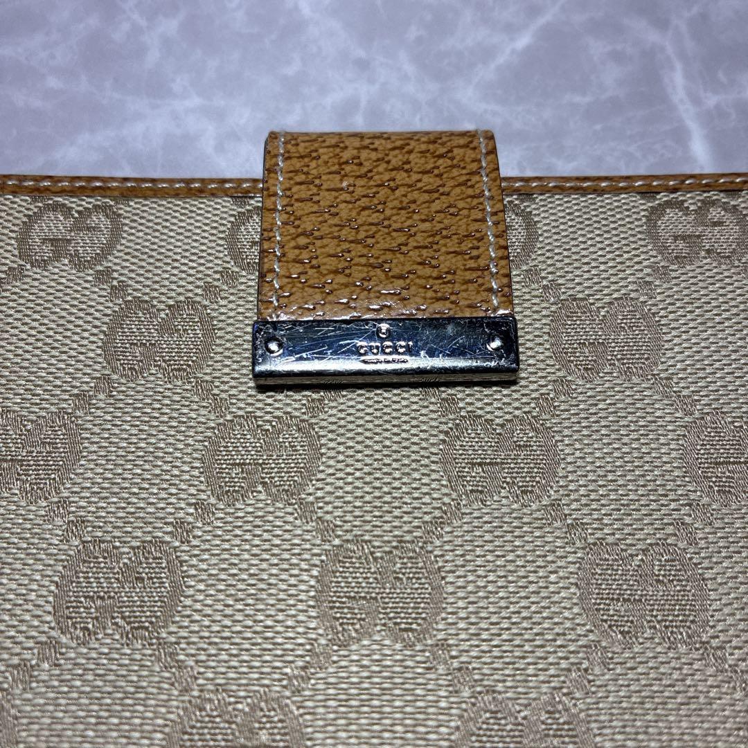 【美品】GUCCI グッチ 長財布 GGキャンバス×レザー ベージュ×ブラウン