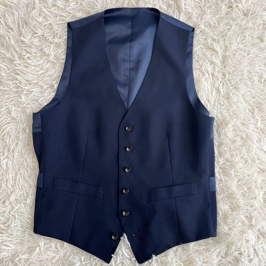 【美品】ビジネススーツ　セットアップ　スリーピース　ネイビー　ストライプ　YA6